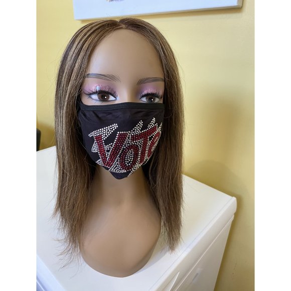 VOTE Bling Rhinestone Face Mask With Filter Pocket Red - Picture 4 of 11